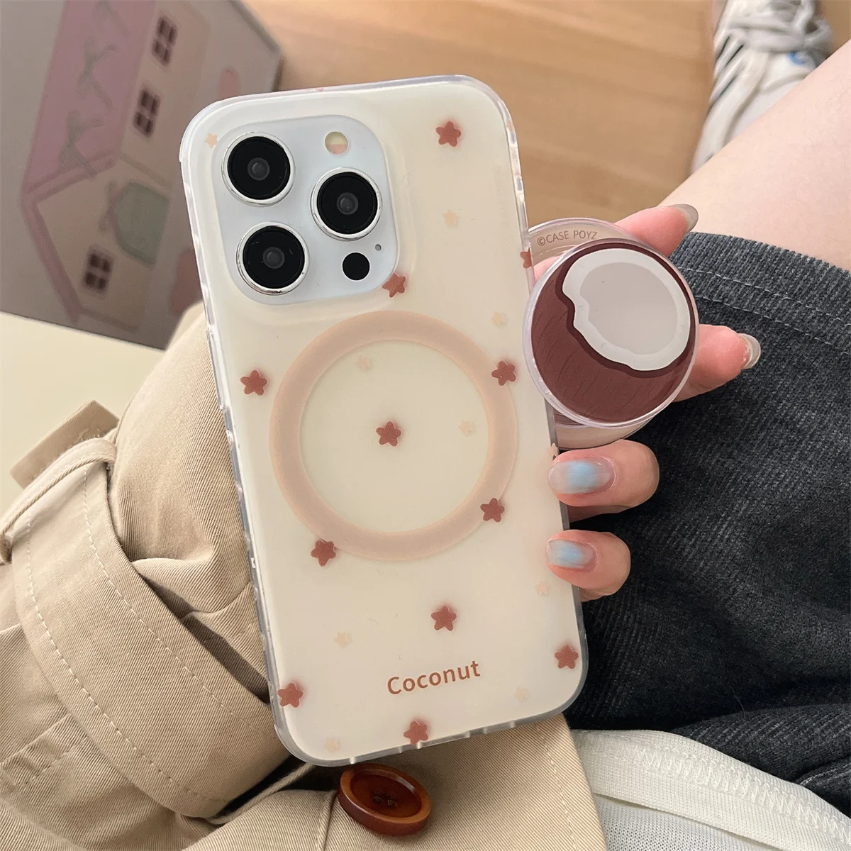

New Brown Flower magnetic coconut holder Phone Case For iPhone 16 15 14 13 Pro Max fundas iphone 15 case Protective cover