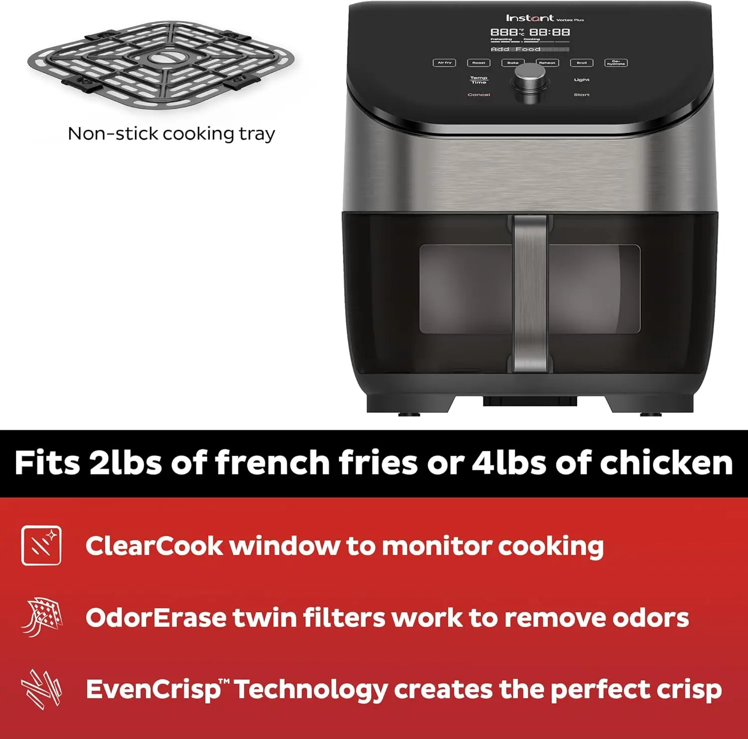 Air Fryer with Odor Erase Technology, 6-in-1 Functions that Crisps, Roasts