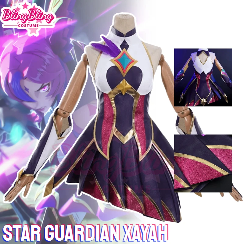 Game LOL Star Guardian Cosplay Xayah Costume Star Guardian Xayah Cosplay Costume Halloween Suit and Xayah Cosplay Wig