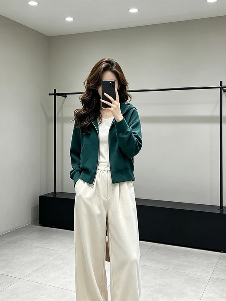 Elegant Basic Fashionable Women's Sweatshirt Jacket Pure Color Slimming Top Spring Autumn New Korean Version Breathable Long ...