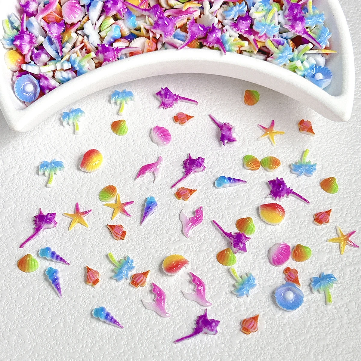 

3D Summer Seaside Beach Series Resin Nail Art Accessories Creative Gradient Colored Coconut Tree Starfish Shell Nail Charms DIY