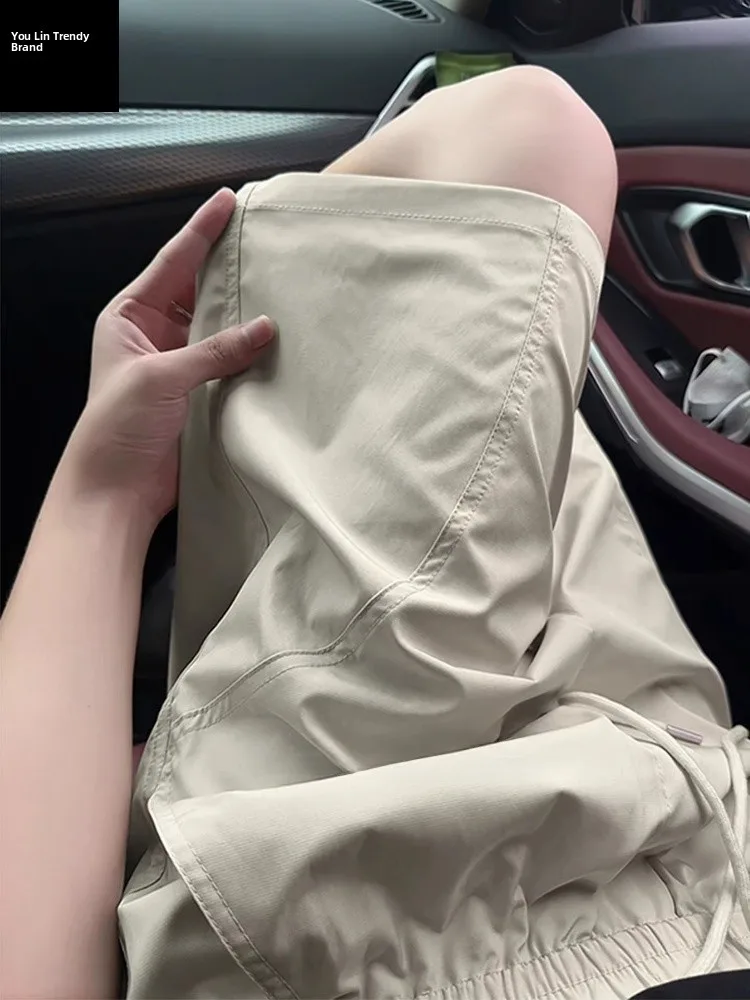 

Мужские спортивные шорты из ледяного шелка с быстрым высыханием, повседневные, для работы, длиной до колена, с диагональным кроем, свободного кроя, для активного отдыха, из полиэфирного волокна