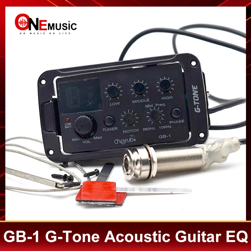 Cherub GB-1 G-Tone Series Acoustic Guitar Preamp Piezo Pickup 3-Band EQ Equalizer with Notch/Phase/Mid Freq. and LED Tuner