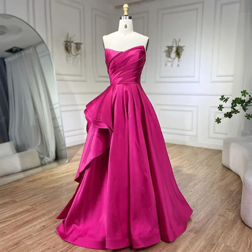 Bright Rose Red Women Formal Evening Party Dress Floor Length Strapless Sleeveless Simple Luxury A-Line вечернее платье فساتين س