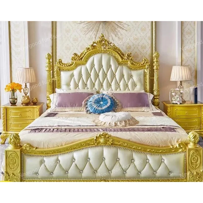 custom.Classical French Style Luxury and King Size Beds Hand-Curved Royal Up-Holstered Bedroom Sets with Classic Double Be - view 6