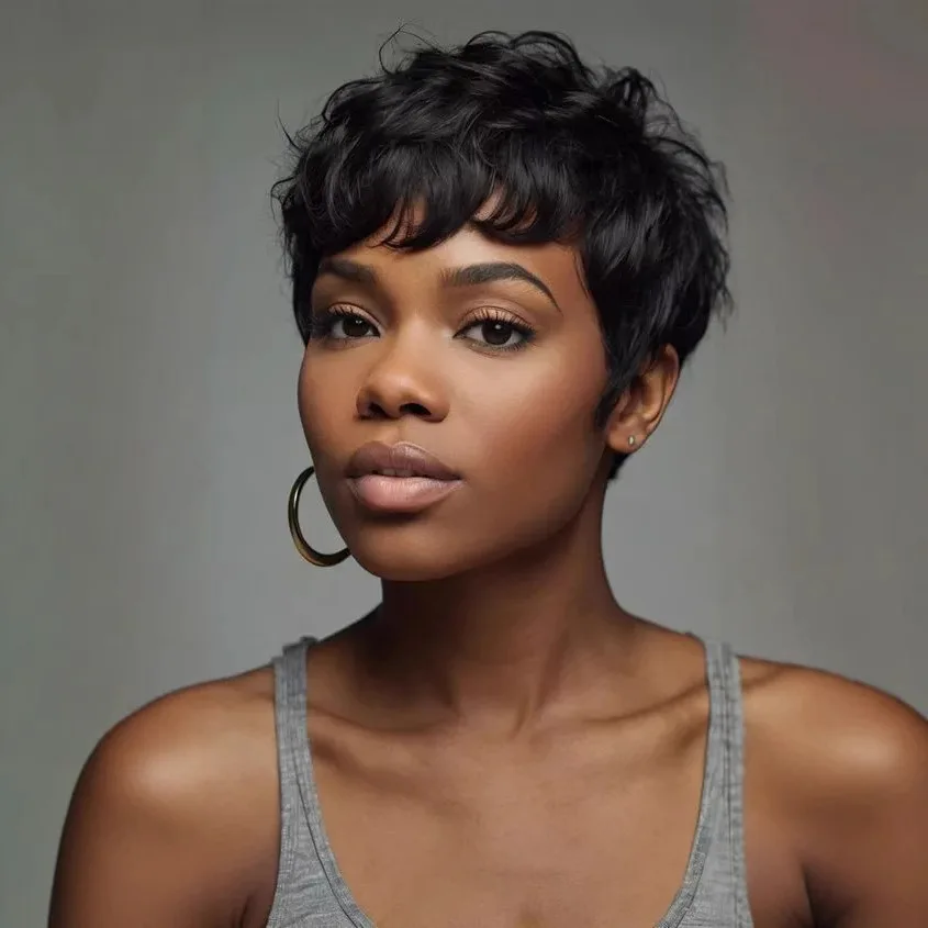 

Synthetic wig pixie cut short hair cap black African lady fashion synthetic short hair