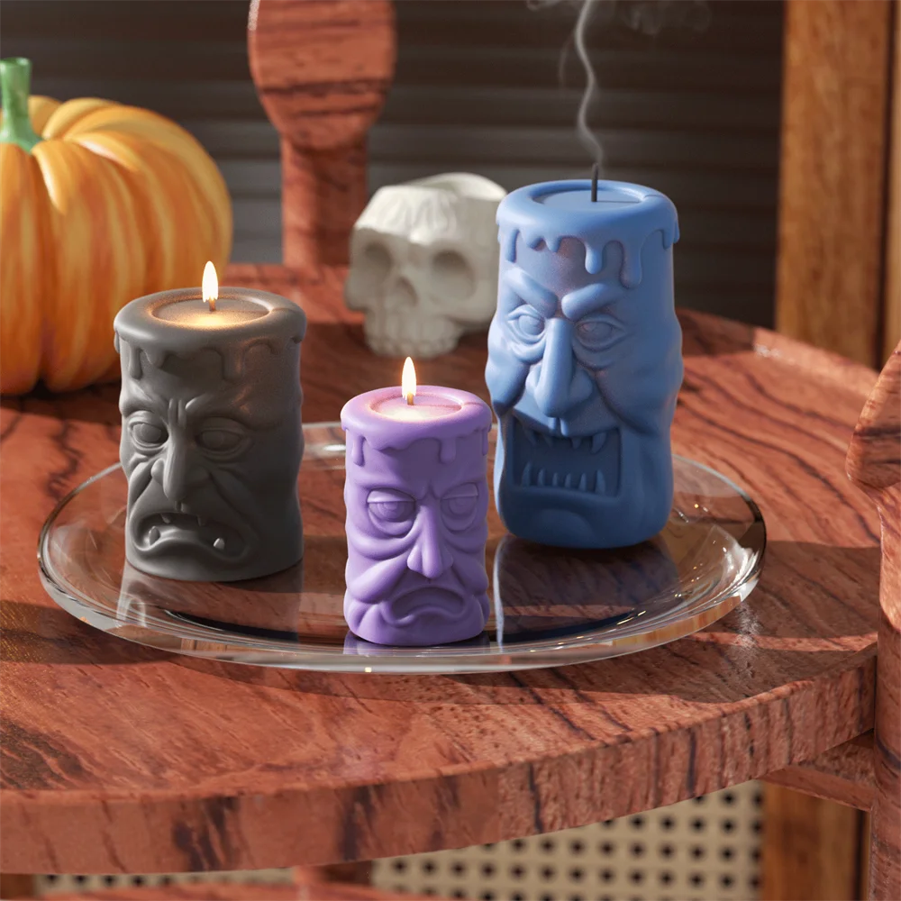 

Nicole Double-sided Ghoulish Grins Pillar Silicone Molds for Candles Halloween Column Candle Moulds Home Decor