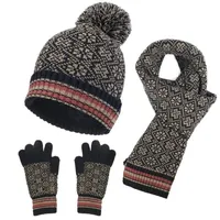 3Pcs Jacquard Knitted Hat, Glove, Scarf Set Winter Thick Knitted Hat Scarf and Gloves Set for Men Women Outdoor Accessories