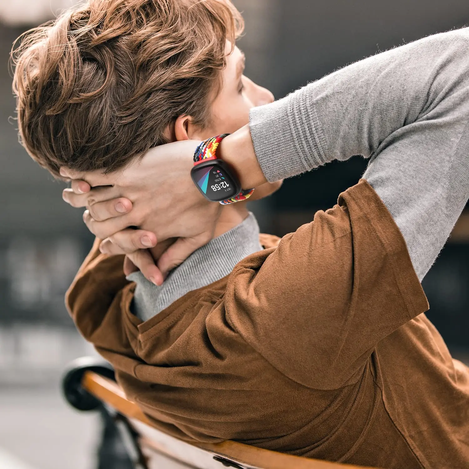 سوار مضفر من النايلون مناسب لفيبيت فيرسا 3/Fitbit فيرسا 4 سوار/Fitbit Sense/Sense 2 ، أساور رياضية مرنة مناسبة لفيبيت فيرسا 4 3