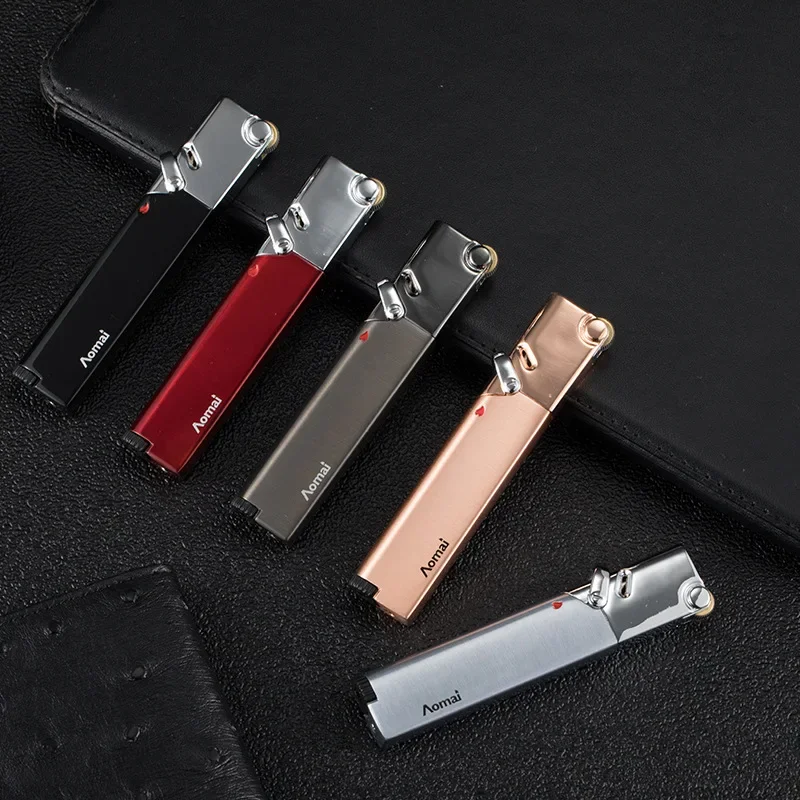 AOMAI Long Strip Portable Lighter Metal Windproof Mini Butane Jet Torch Inflatable Lighter Cigarette Accessories Gift for Friend