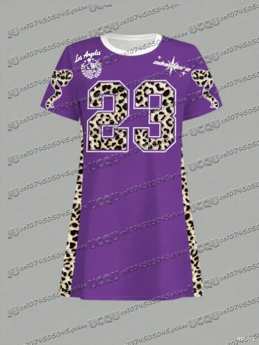 Summer Women T-Shirt Dress Plus Size Casual Leopard NO.23 Printed O-Neck Lady Short Sleeve Pullover Dresses Women Clothing