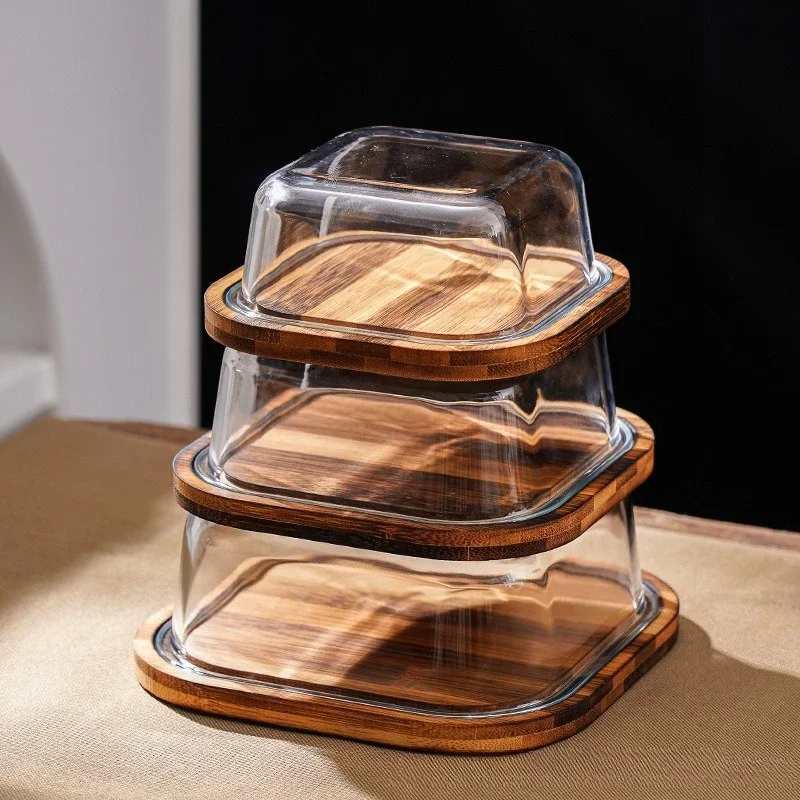 Creative Tray Home Square Glass Cover Cake Plate Cheese Plate Dessert Tasting Display Box Home Furnishings Kitchen Utensils