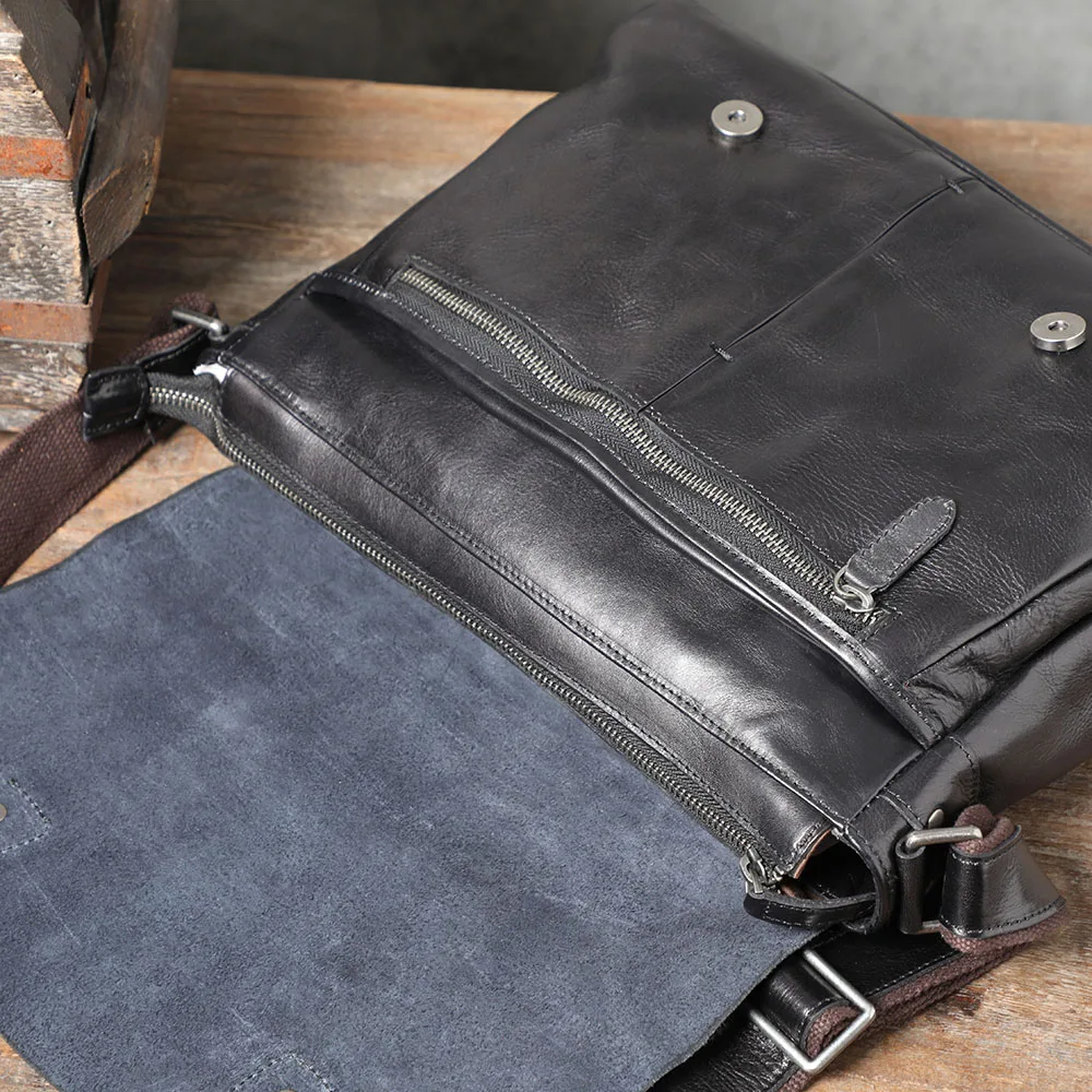 S.WORKER Echtleder Herren-Umhängetasche, Crossbody-Taschen, einfache Messenger-Taschen, Rindsledertasche, pflanzlich gegerbte Mode, lässig. – Detail 21