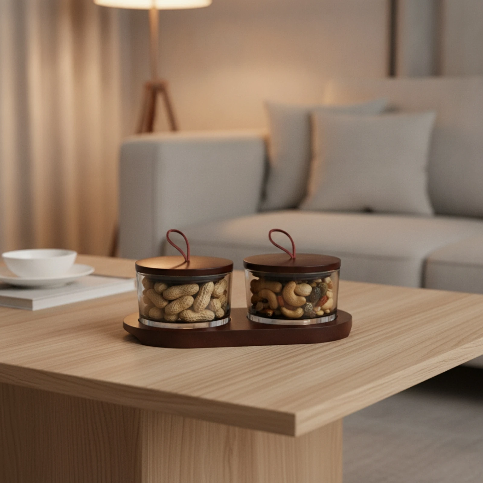 Snack Server with Glass Bowls Tabletop Serving Dish with Wooden Tray Food Platter Elegant Bowl Modern for Hosts, Coffee Table - view 5
