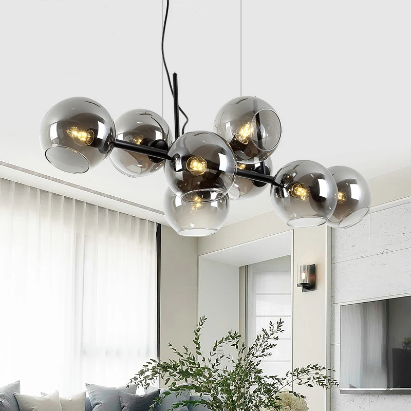 

Modern design Glass Ball Black shade LED Hanging Chandelier Lighting,Lustre Luminaire Lampen Home Decoration For Kitchen