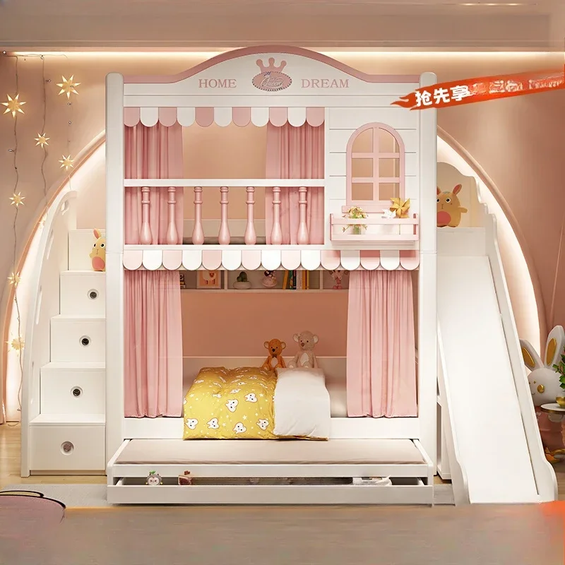 

Children's bed up and down Bunk Girl princess High and low Double Upper and lower bunk Small apartment Tree