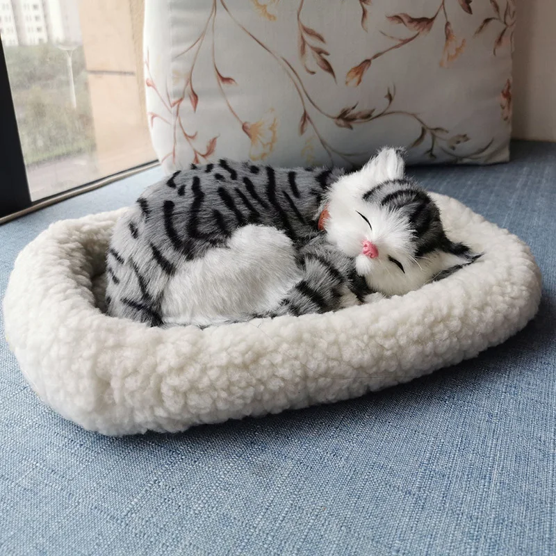 Simulation Breathing Cat Handicraft Realistic Plush Sleeping Dog Home Decor Crafts Car Interior Ornaments Photography Props