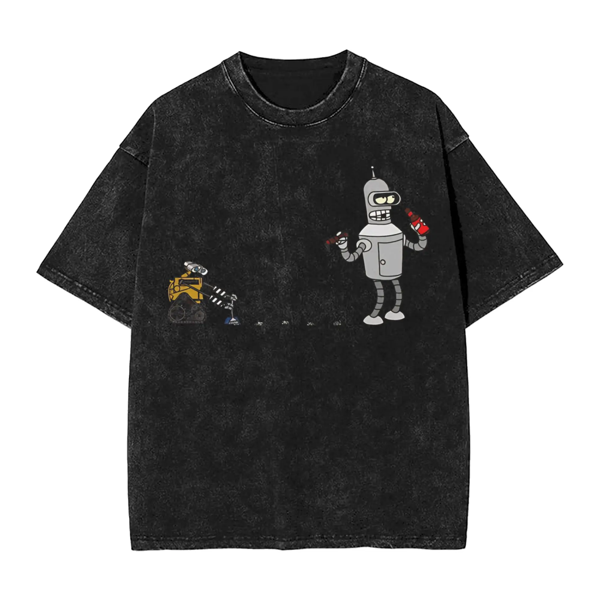 Futuramas Benders with Wall-E Cleaning Up His Mess Accessories Washed T Shirts for Men Women Streetwear Hip Hop T-Shirts
