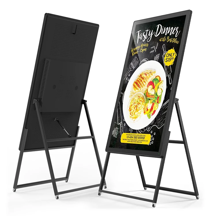 55 Inch Indoor Floor Standing Vertical Ultra Thin Movable Portable Android Digital Signage Display Stand
