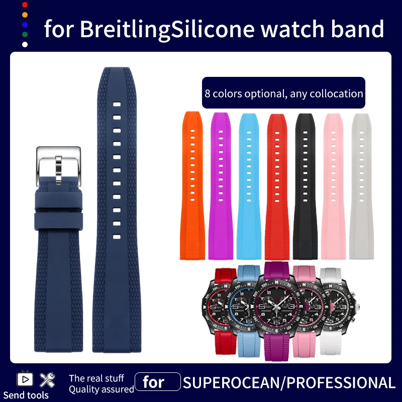 

For B-reitlin-g SUPEROCEAN PROFESSIONAL Diving silicone watch band 22mm 8 colors Men's bracelet for Hamilton Seiko wristband