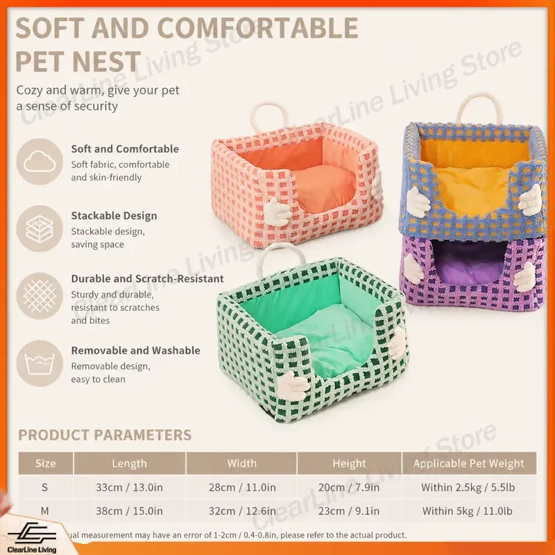 Cat Bed Winter Warm Plush Pet House Removable Washable Soft Cushion Dog Cat Nest Indoor Sleeping Pad Autumn Winter Supplies