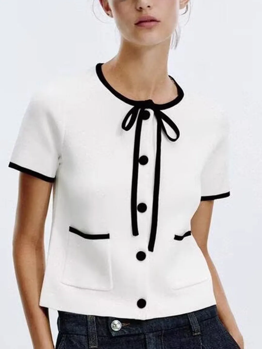 سترة Sweet Faion Color Blo round Ne ort Sve مفتوحة ملابس خارجية محبوكة وصلت حديثًا لخريف 2025 بوليستر F... #2