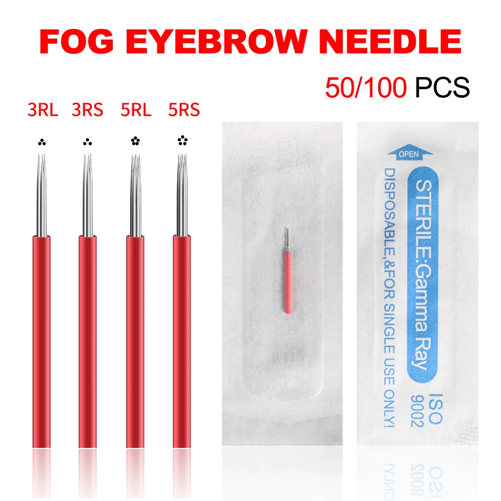 50/100Pcs Round Tattoo Needles Blades RS RL Microblading Permanent Makeup Fog Eyebrow Lip Needles Manual Pen Embroidery Needle