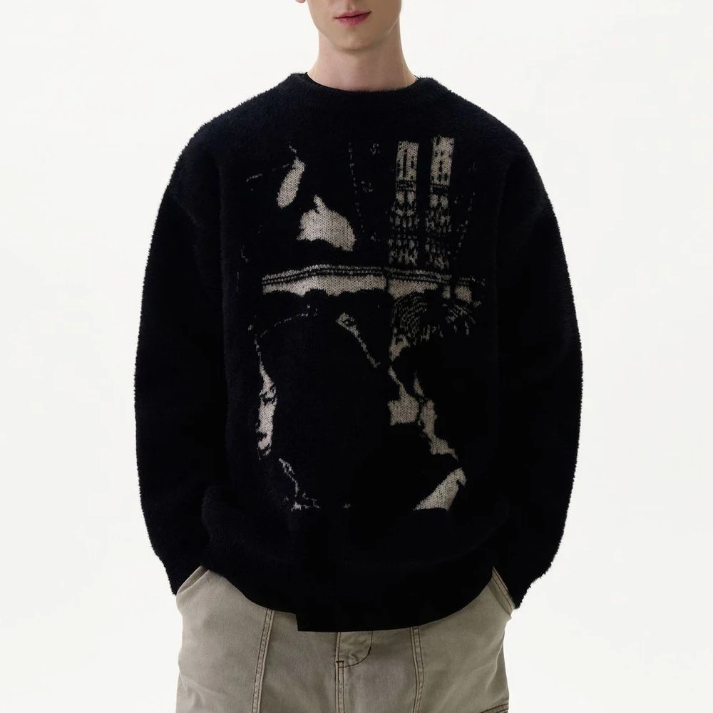 

2025 Winter New Men's Y2K Graphic Long-Sleeve Sweater Unisex American Retro Fashion Trend High Street Casual Loose Men's Top