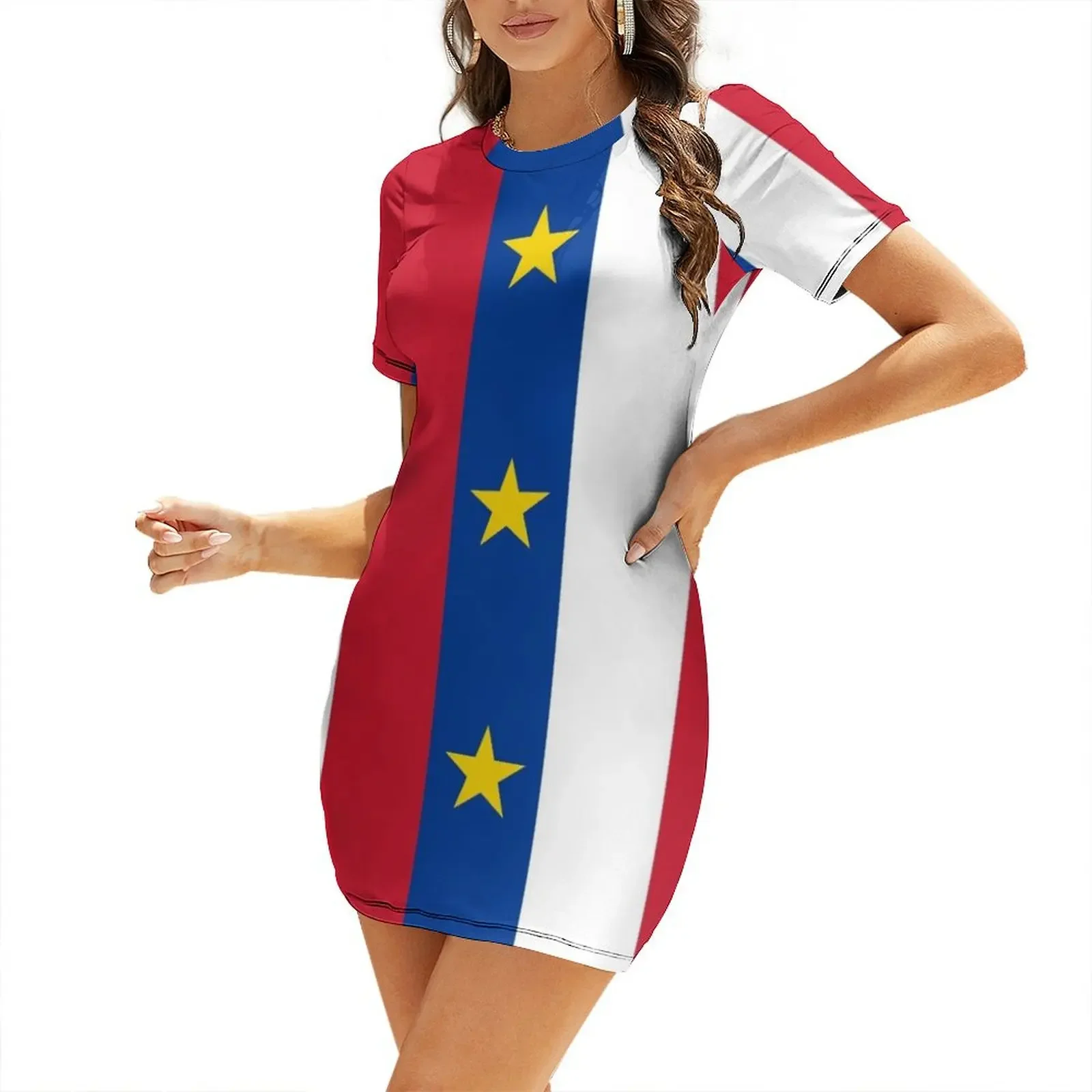 

Flag of Acadia Short-Sleeved Dress party dresses woman summer dress woman 2026 summer women's suit