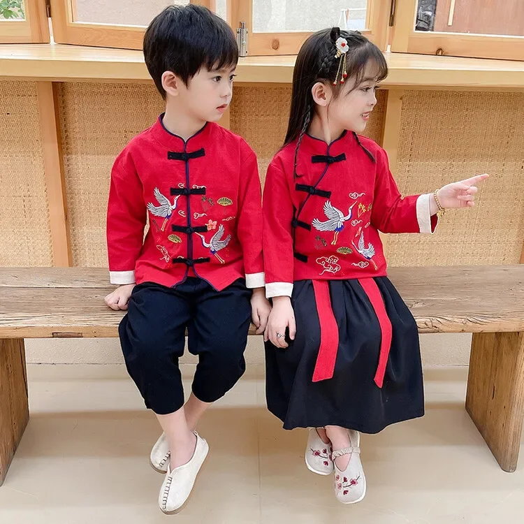 Children's Tang Suit Hanfu Traditional Chinese Costume For Kindergarten Performance Boys Girls Outdoor Festival Party Dress