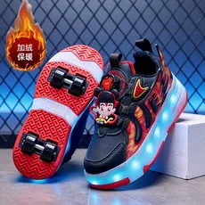 

Winter cotton four-wheel walking shoes, children's sports shoes, outdoor walking shoes LED light emission kids sneakers