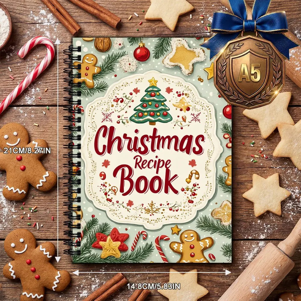 Hardcover Christmas, Blank Personal Recipe Book for Home Cooking, Baking & Home Chef Use, Food Enthusiast Gift