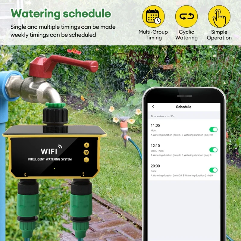 Dual Zone WIFI Solar Irrigation Smart APP Control Automatic Irrigation System Outdoor Water Garden Watering Tool