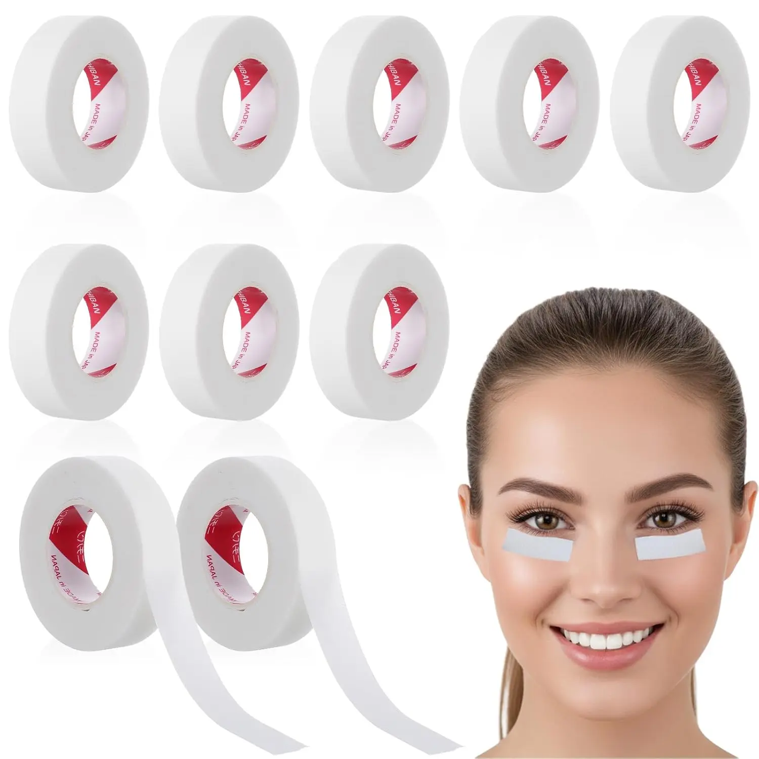 10 Rollen hypoallergenes Wimpernband – weiße, atmungsaktive Mikroporenstreifen für Wimpernverlängerungen (9 m x 1,2 cm, Salonqualität)