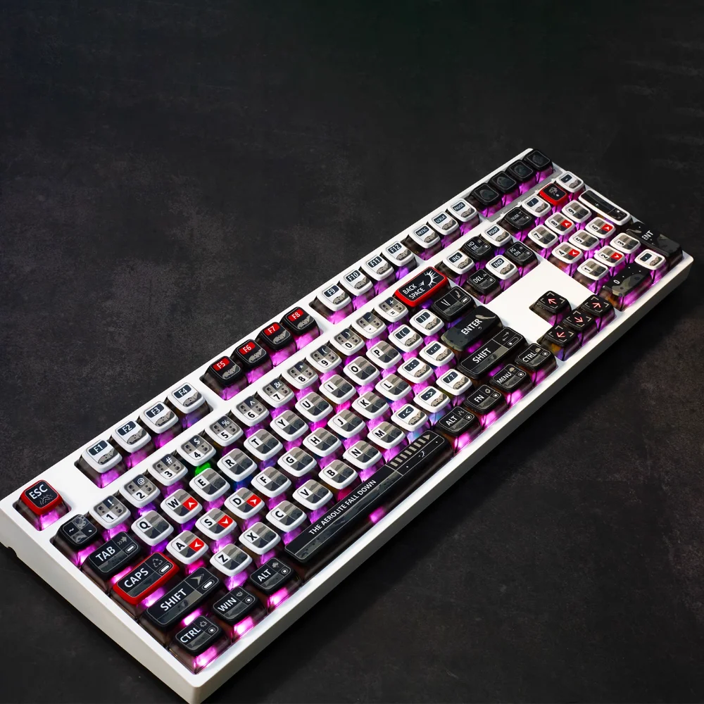 Capuchons de touches translucides à quatre faces en météorite, 125 touches, SAX PBT + PC, adaptés au clavier mécanique Mx Switch