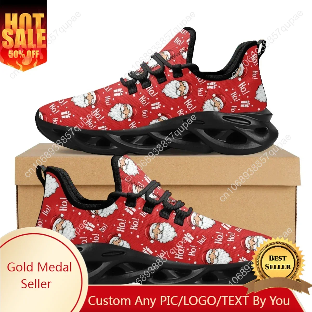 Merry Christmas Santa Elk Pattern Walking Shoes for Woman Leisure Breathable Lightweight Lace Up Sneakers Zapatos Para Mujeres