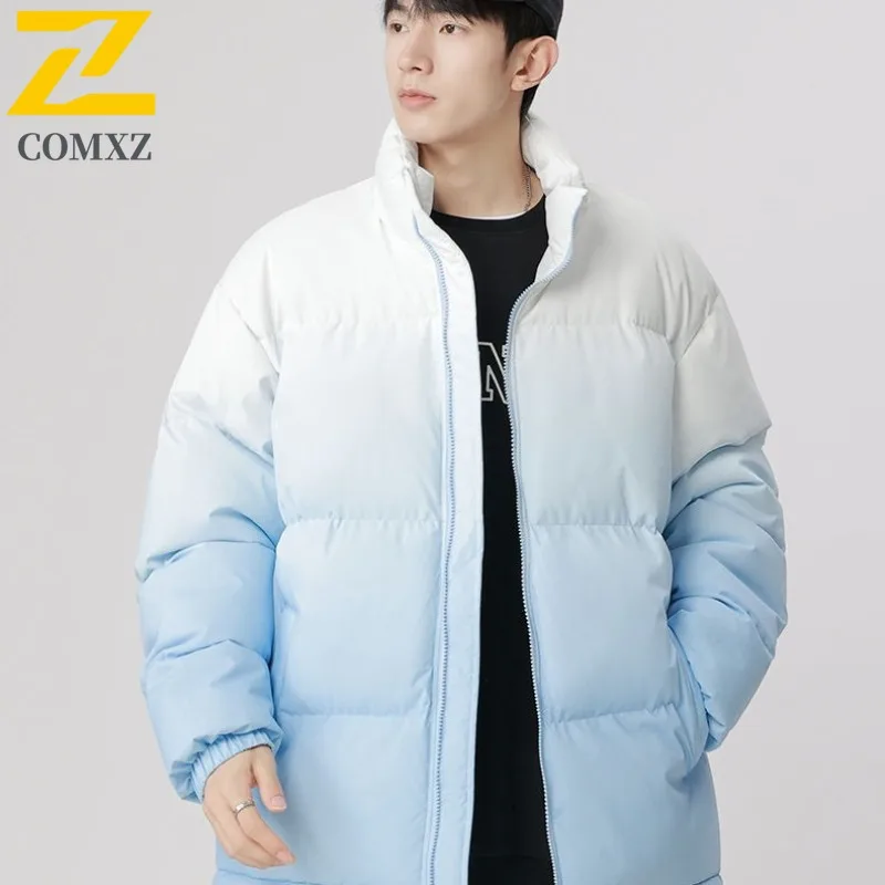 

COMXZ New Cotton Coat Unisex Gradient Color Stand Collar Trendy Tie Dye Fabric Padded Jacket Winter Snow Cold Proof Outerwear