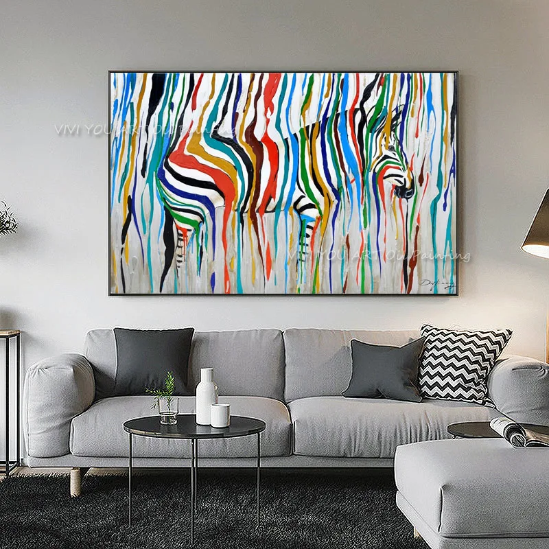 100% Handamde New Large Colourful Zebra Animal Wall Art Oil Painting On Canvas Home Lliving Room Bedroom Decoration