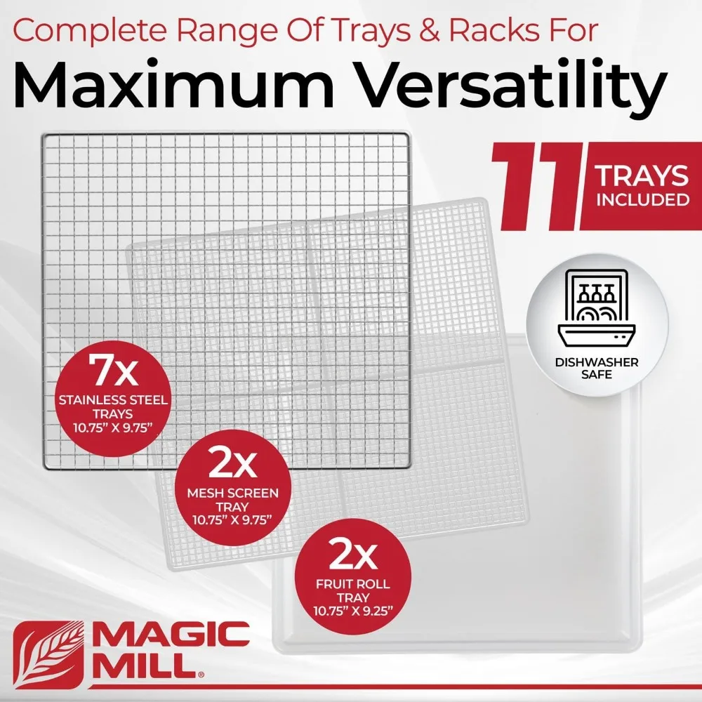 ماكينة تجفيف الطعام ماجيك ميل برو |   7 صواني ستانلس ستيل |   مجفف لمتشنج، يعامل الكلاب، الأعشاب، اللحوم، لحم البقر، الفاكهة