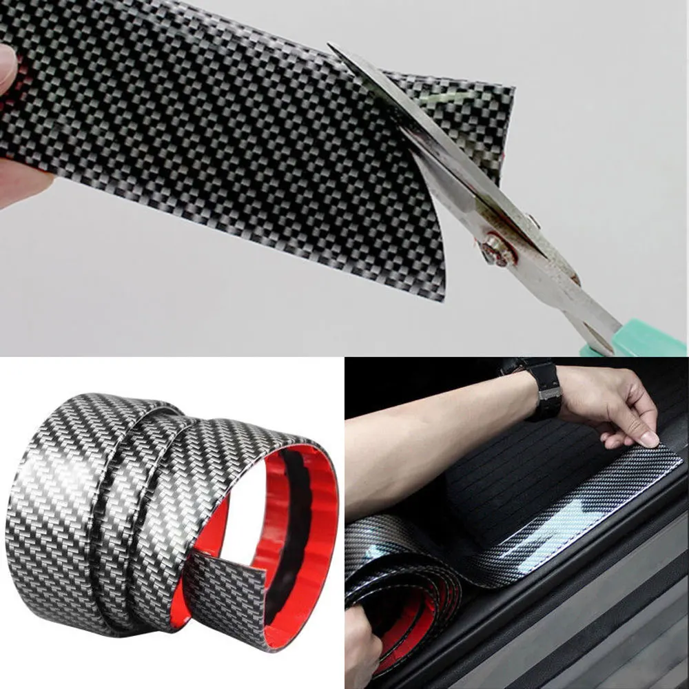 3x100cm Carbon Fiber Rubber Car Door Bumper Strip Guard Anti Scratch Sticker Automotive Wrap Film Self-Adhesive Anti-Collision