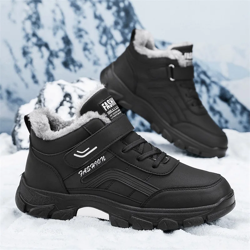 

Winter Boots for Men New Waterproof PU Leather Warm Snow Ankle Boots Outdoor Warm Plush Non-slip Work High-top Casual Shoes
