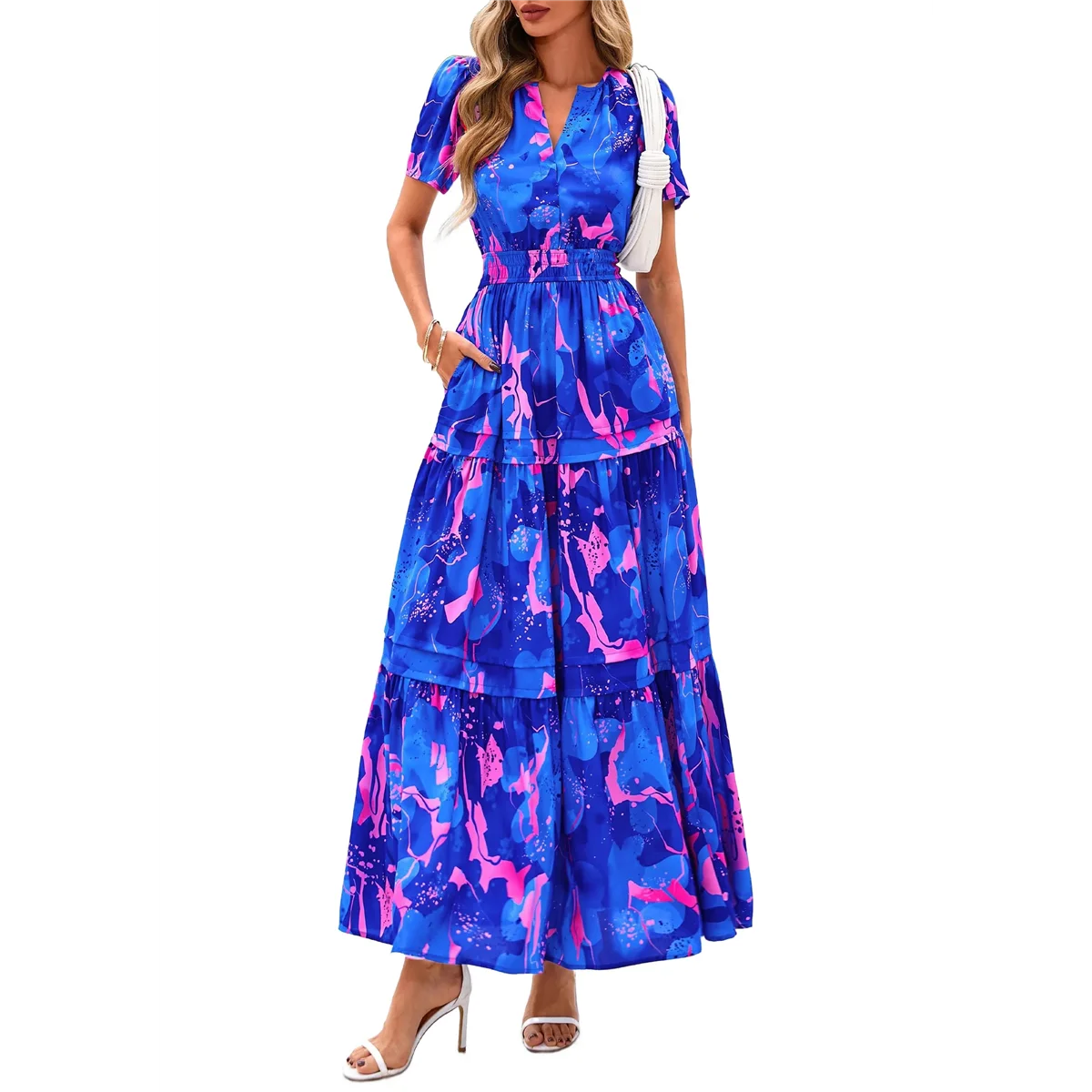 Vestido de manga corta floral bohemio para mujer Imagen 1 XXL