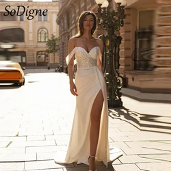 SoDigne Mermaid Satin Wedding Dresses Sweetheart Off Shoulder Bridal Dress 2024 Split Sequined Bride Gown vestidos de novia