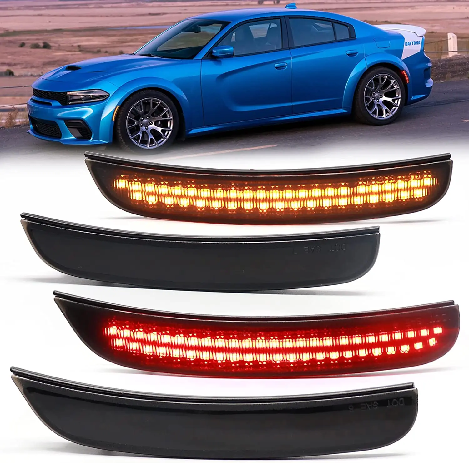 

4Pcs Error Free Front Amber Rear Red LED Side Marker Reflector Marker Lamp Parking Warning Light For Dodge Charger 2015-2017