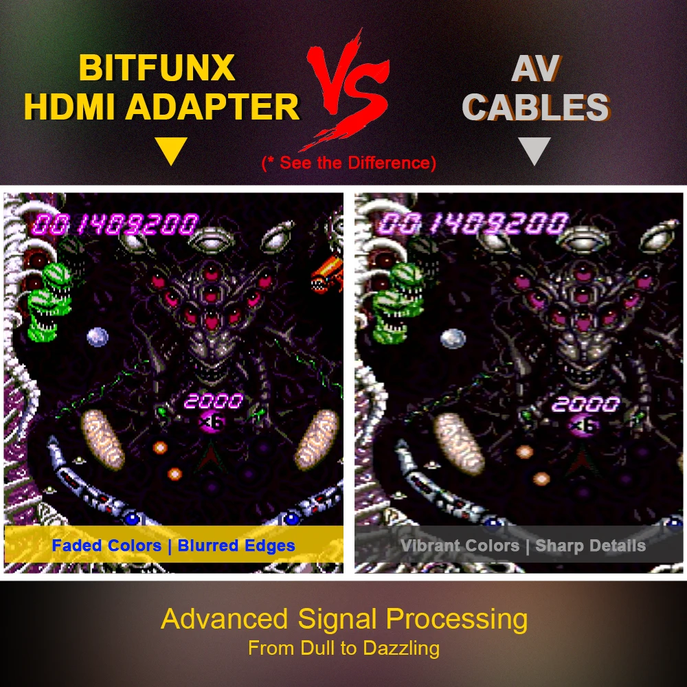 محول صوت فيديو Bitfunx HDMI RGB إلى 1080P مع 16:9/4:3 Swith لوحدة تحكم ألعاب PCE PC Engine Core Grafx