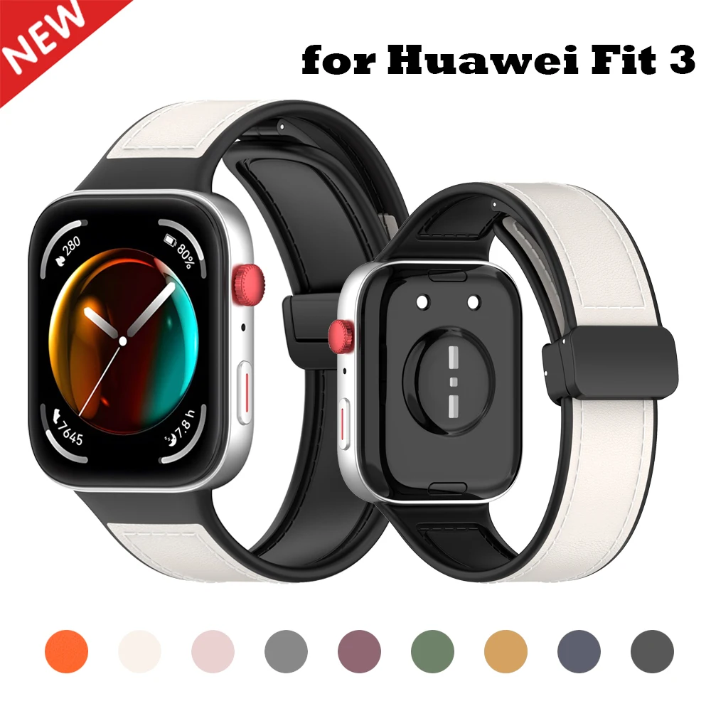Correa de cuero con hebilla plegable magnética D para Huawei Watch Fit 3, correa para HUAWEI Fit3, pulsera deportiva