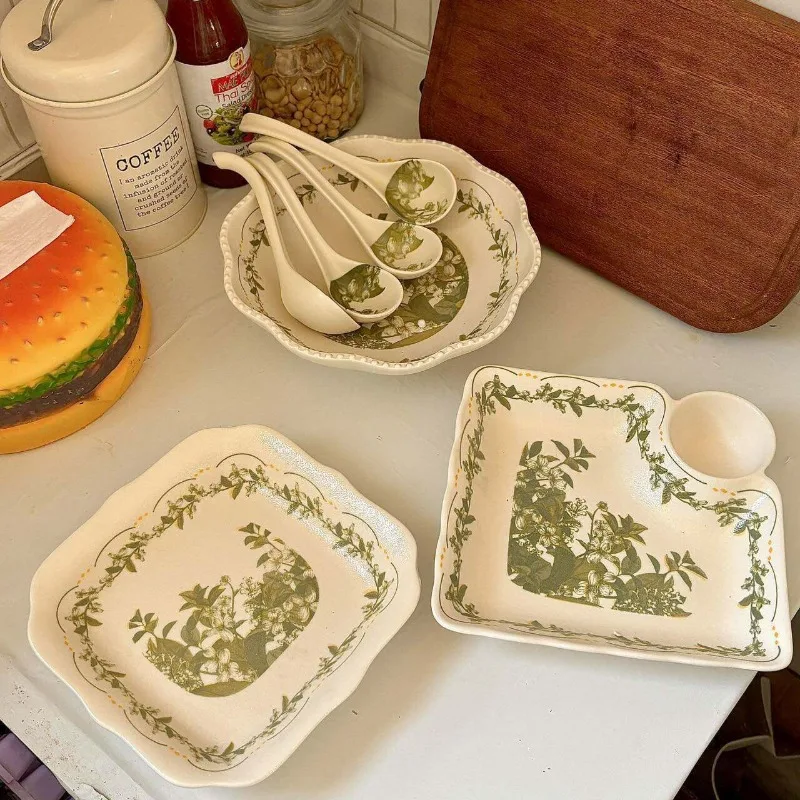 Nordic Underglaze Tableware Set Kitchen Dining Table Hotel Dishes Dumplings Square Plate Dinner Bowl Crafts Home Accessories