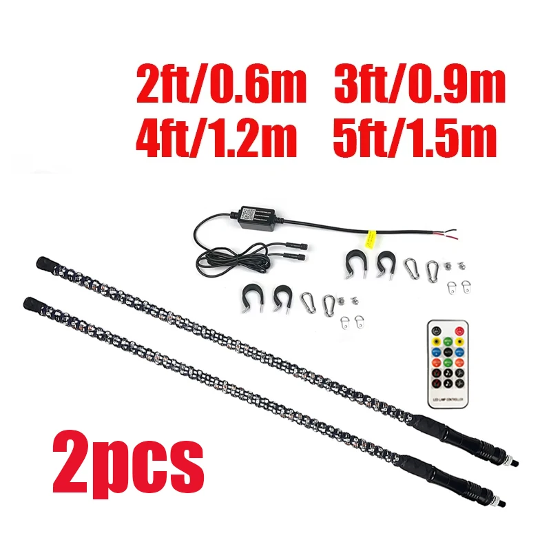 2pcs Whip Lights Multicolor RGB Chasing Led Buggy Whip 12v Led Lighting LED Flag Pole Waterproof For Jeep RZR ATV UTV Offroa