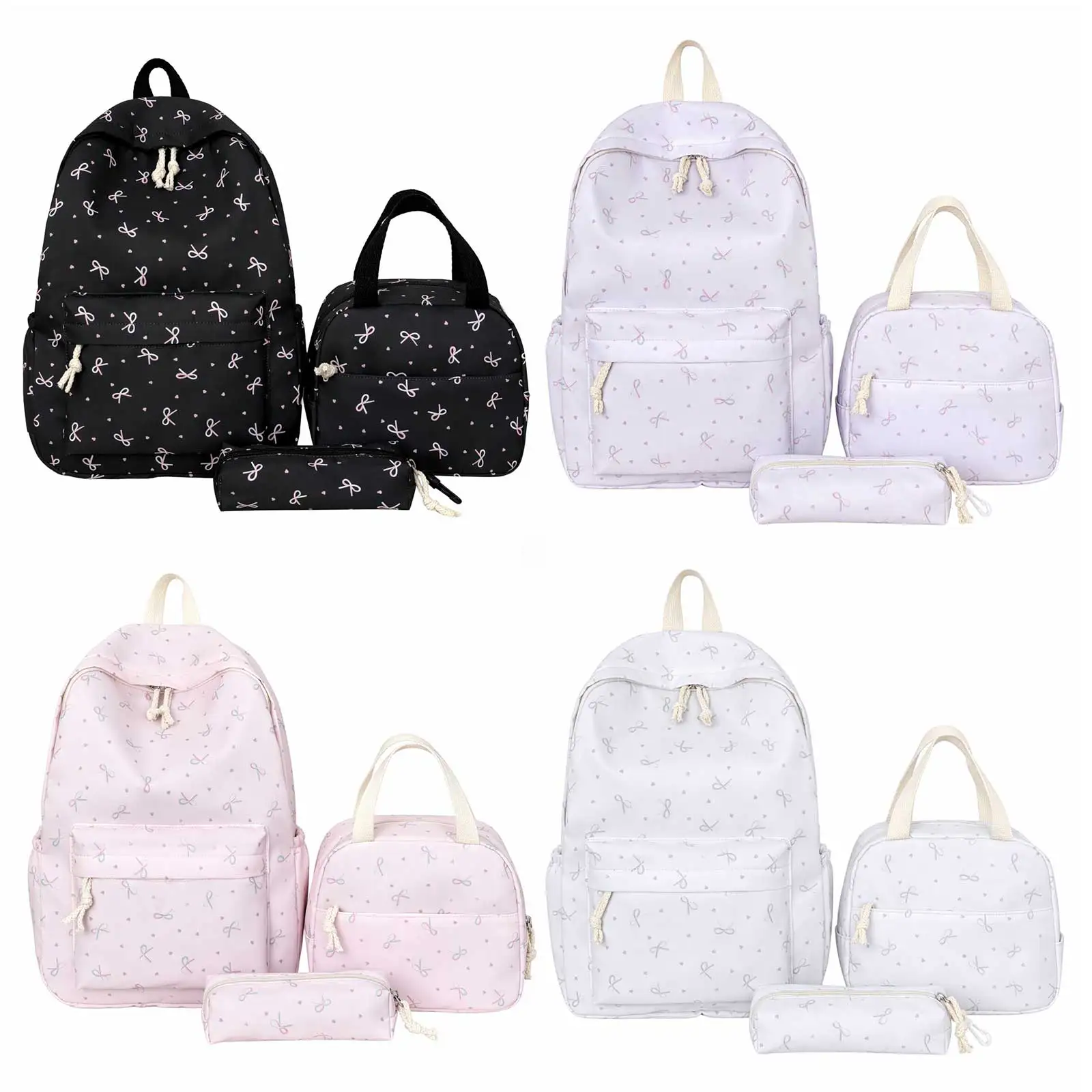 3 Pack Girls Trendy School Bag Set Large Capacity Cute Lightweight Backpacks with Lunch Bag & Pen Box Travel Carrying Package