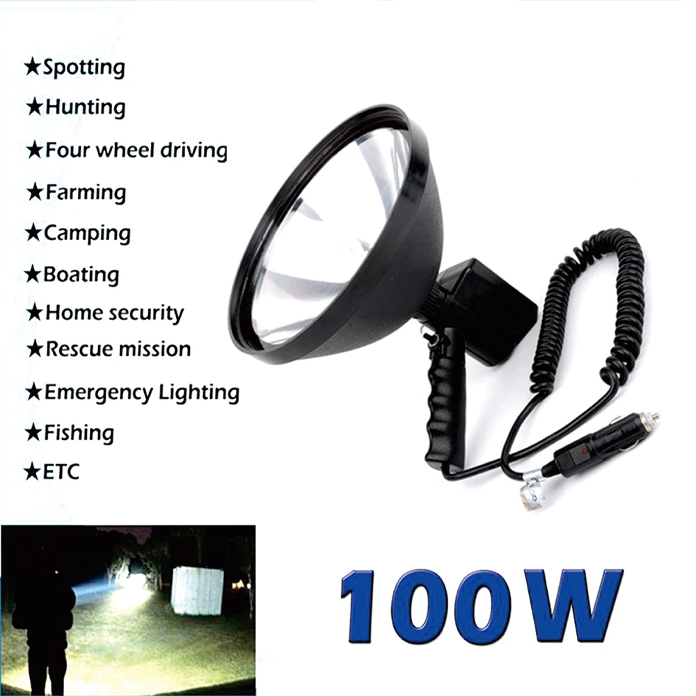 9-дюймовый мощный ксеноновый фонарик HID, 35 Вт, 100 Вт, прожектор сверхдальнего действия, 12/24 В, ручной прожектор, лампа для кемпинга